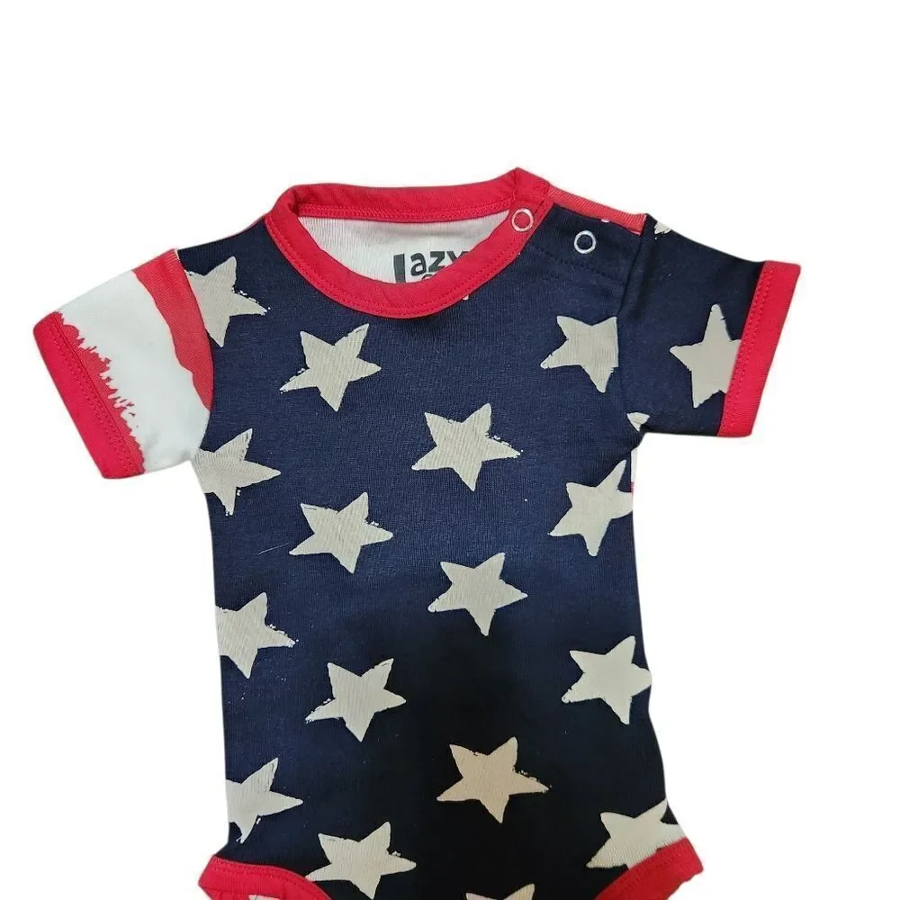 Lazy One Patriotic One Piece Baby Shirt Size 6 Months July 4th USA Stars Stripes